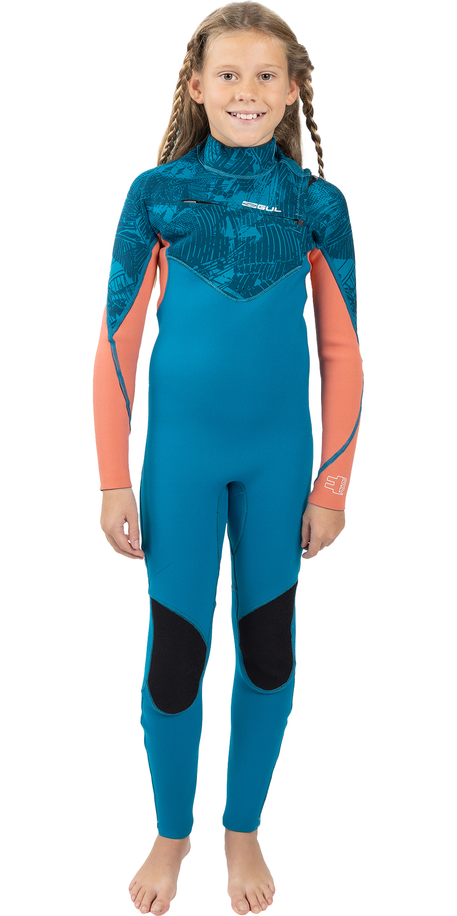 2025 Gul Junior Response Echo 3/2mm Chest Zip Wetsuit RE1329/C2 - Teal / Coral